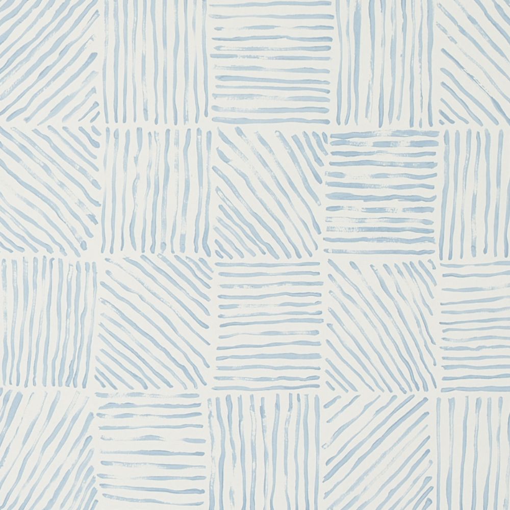 Schumacher 5012421 Katama Wallcoverings in Blue On Ivory
