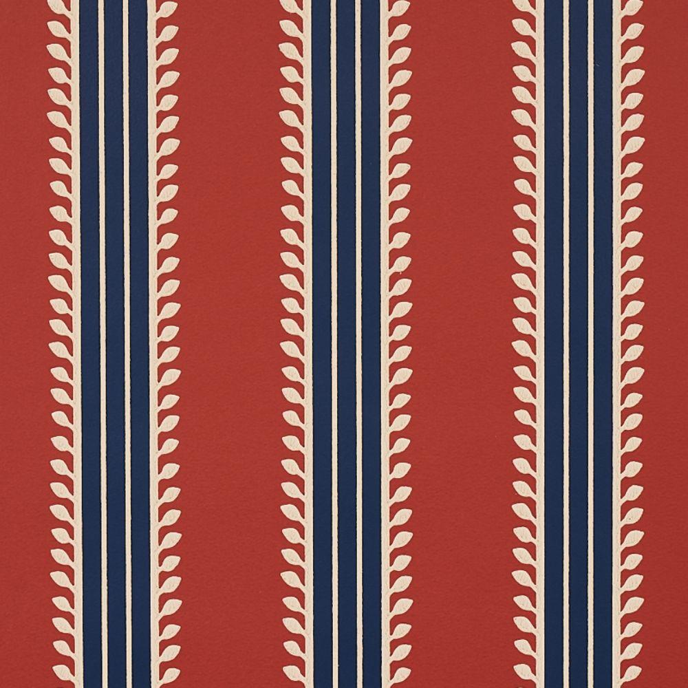 Schumacher 5012852 Etruscan Stripe Wallcoverings in Red & Blue