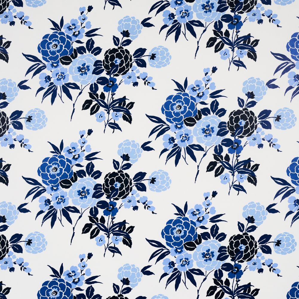 Schumacher 5013130 Valentina Floral in Wallcoverings in Blues