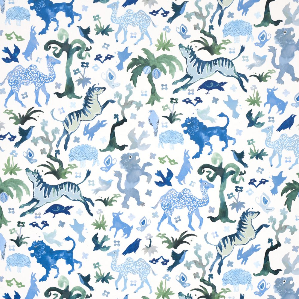Schumacher 5013531 Beasts Wallcoverings in Blue And Green