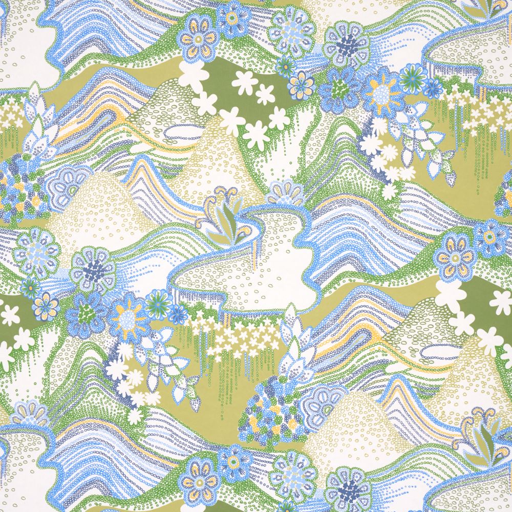 Schumacher 5013552 Daisy Chain Wallcoverings in Green And Blue