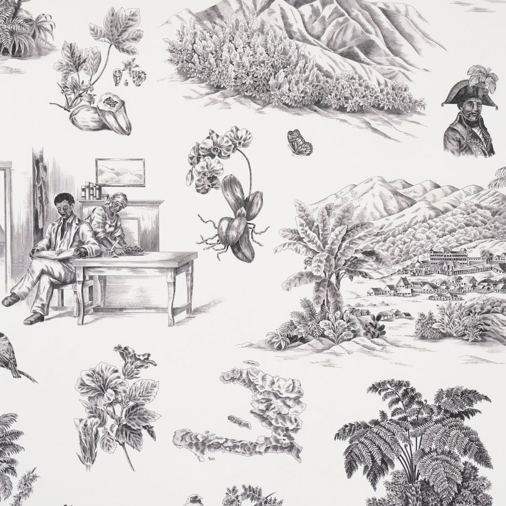 Schumacher 5013770 Toussaint Toile Wallcoverings in Black On Ivory