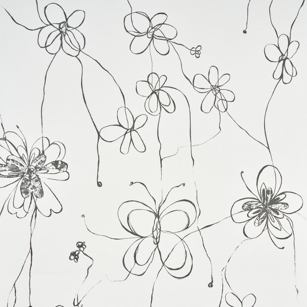 Schumacher 5014090 Come Back As A Flower Wallcoverings in Soft Black