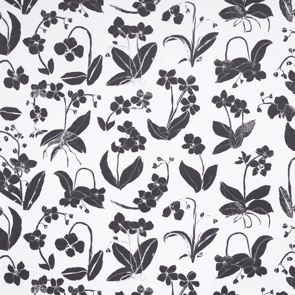 Schumacher 5014100 Orchids Have Dreams Wallcoverings in Soft Black