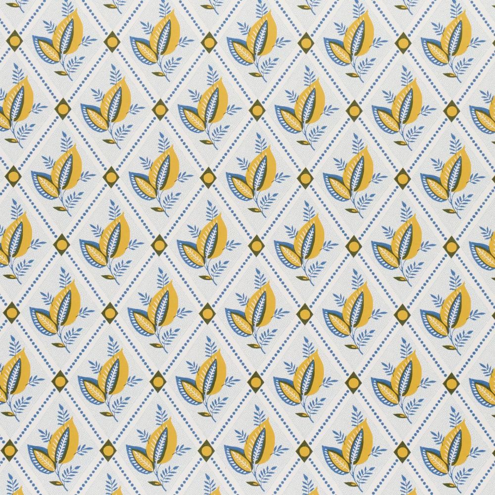 Schumacher 5014230 New Traditional Provençal Basile Trellis Wallcoverings in Yellow & Blue