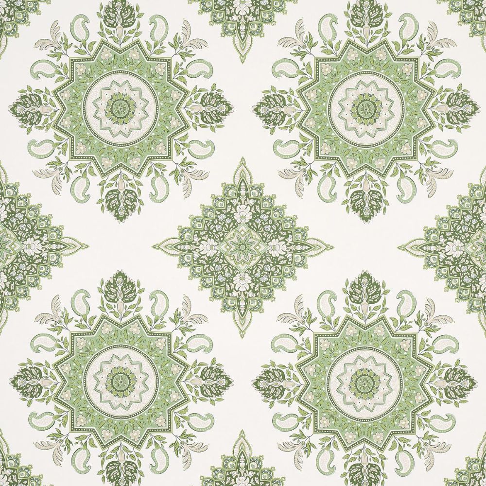 Schumacher 5014361 Mark D. Sikes Montecito Medallion Wallcoverings in Leaf Green