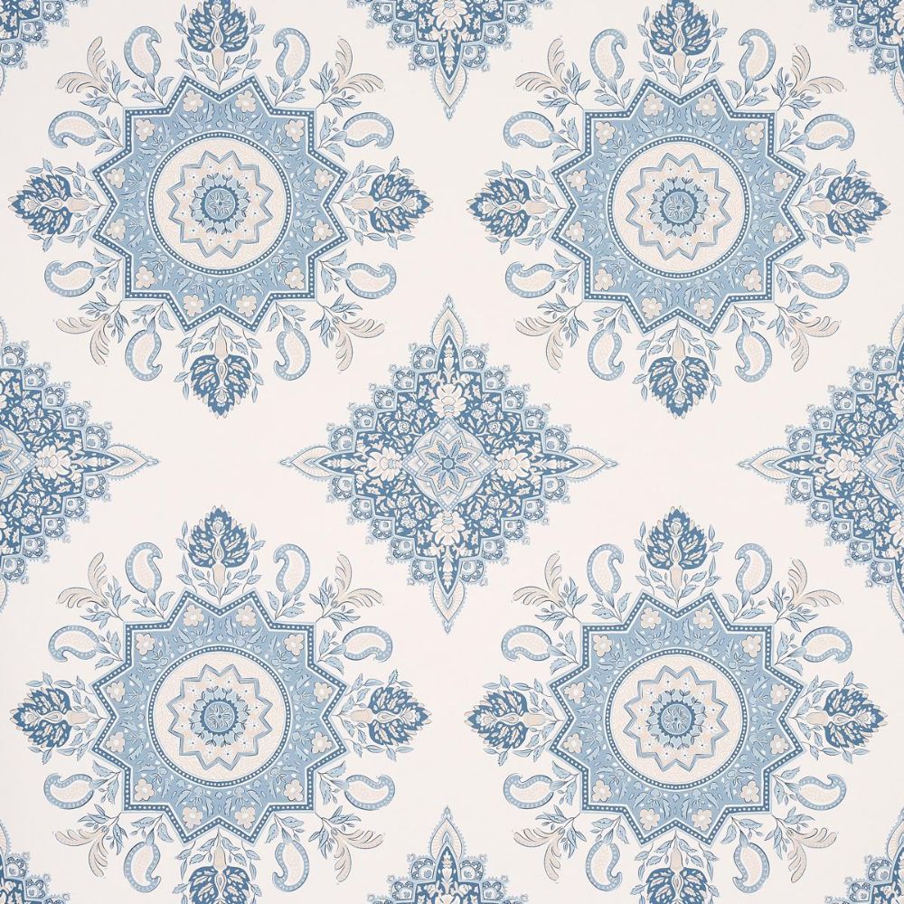 Schumacher 5014362 Mark D. Sikes Montecito Medallion Wallcoverings in China Blue
