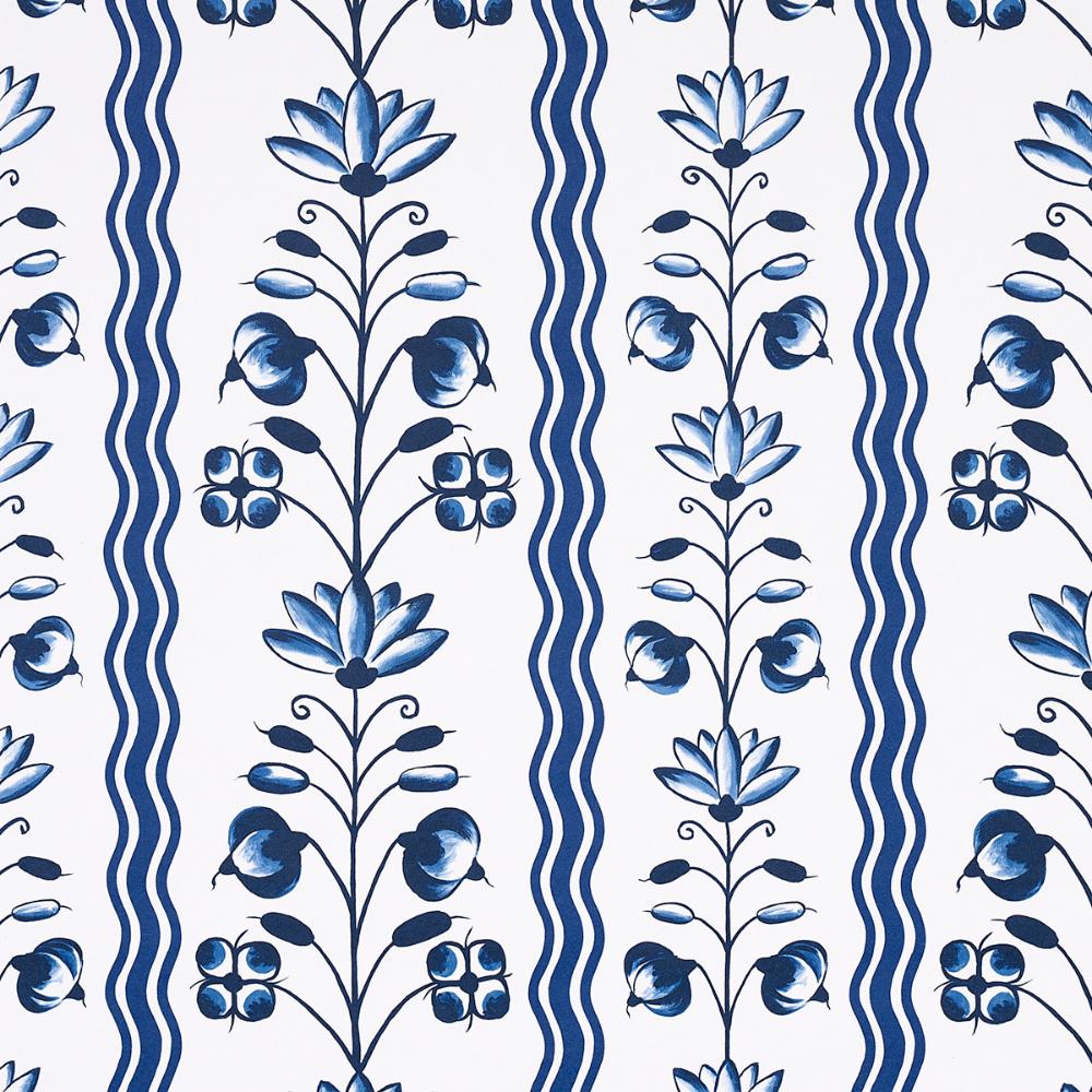 Schumacher 5014380 Delft Waves Wallpaper in Blue