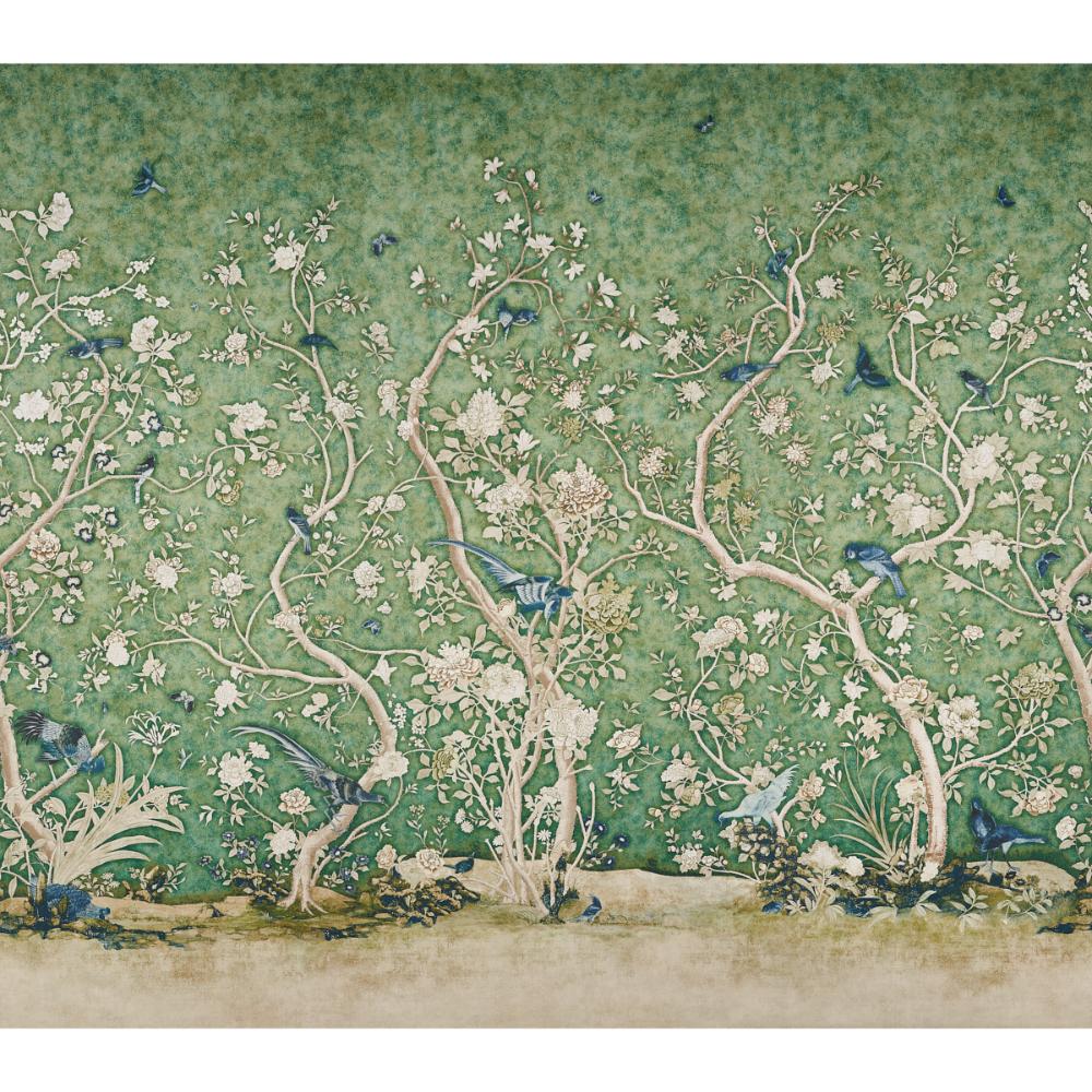 Schumacher 5015152 Les Oiseaux Panel Set Wallpaper in Jade
