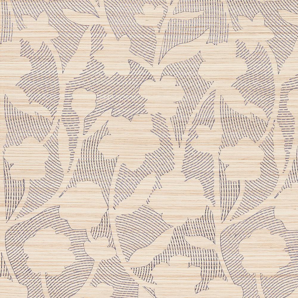 Schumacher 5015180 Kantha Embroidered Flower Sisal Wallpaper in Carbon