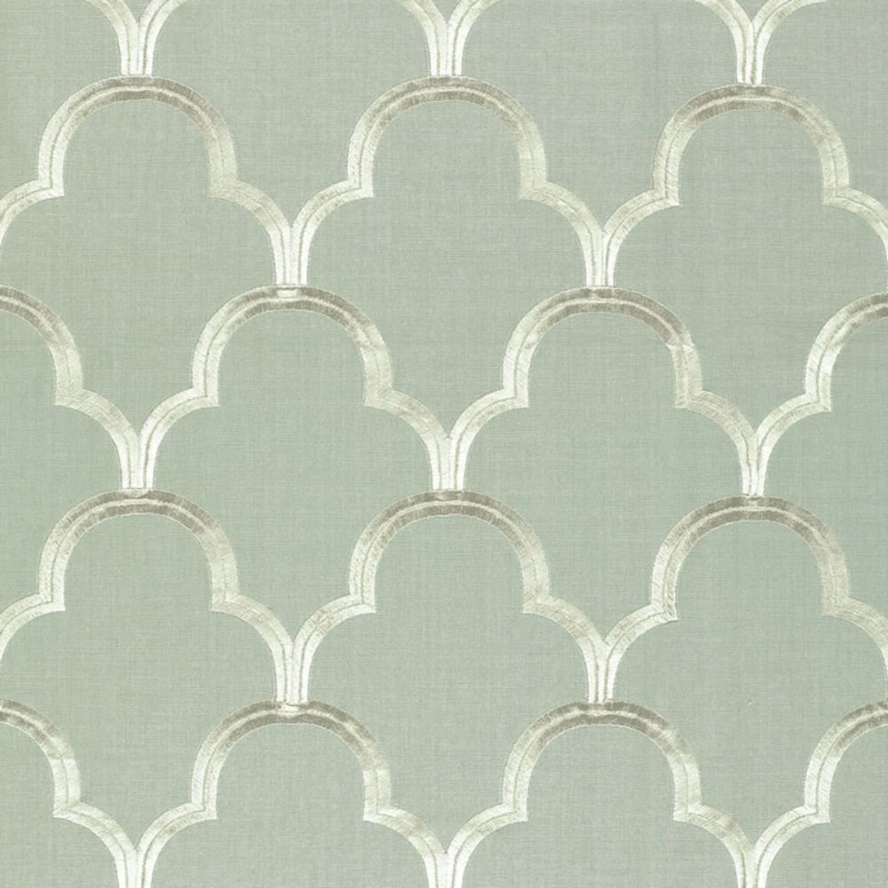 Schumacher 64320 Scallop Embroidery Fabric in Mineral