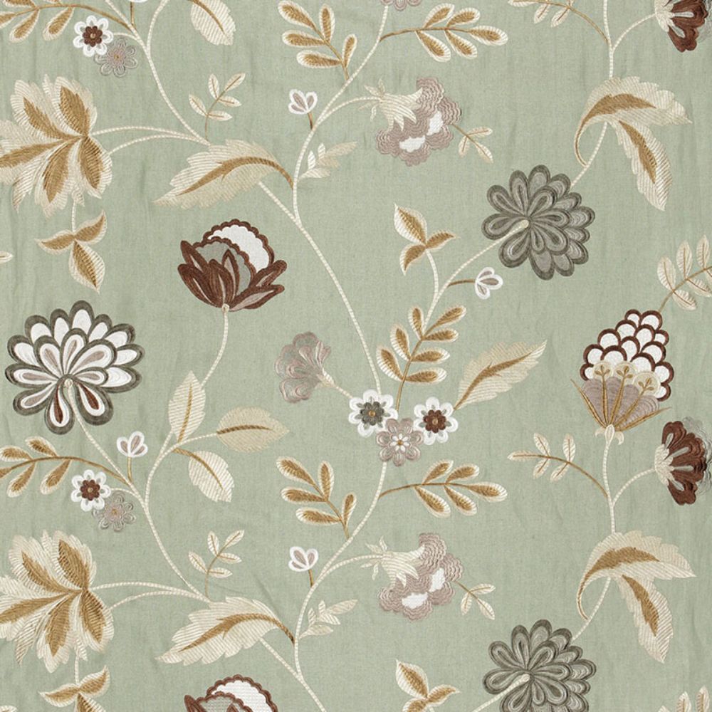Schumacher 64840 Palampore Embroidery Fabric in Mineral