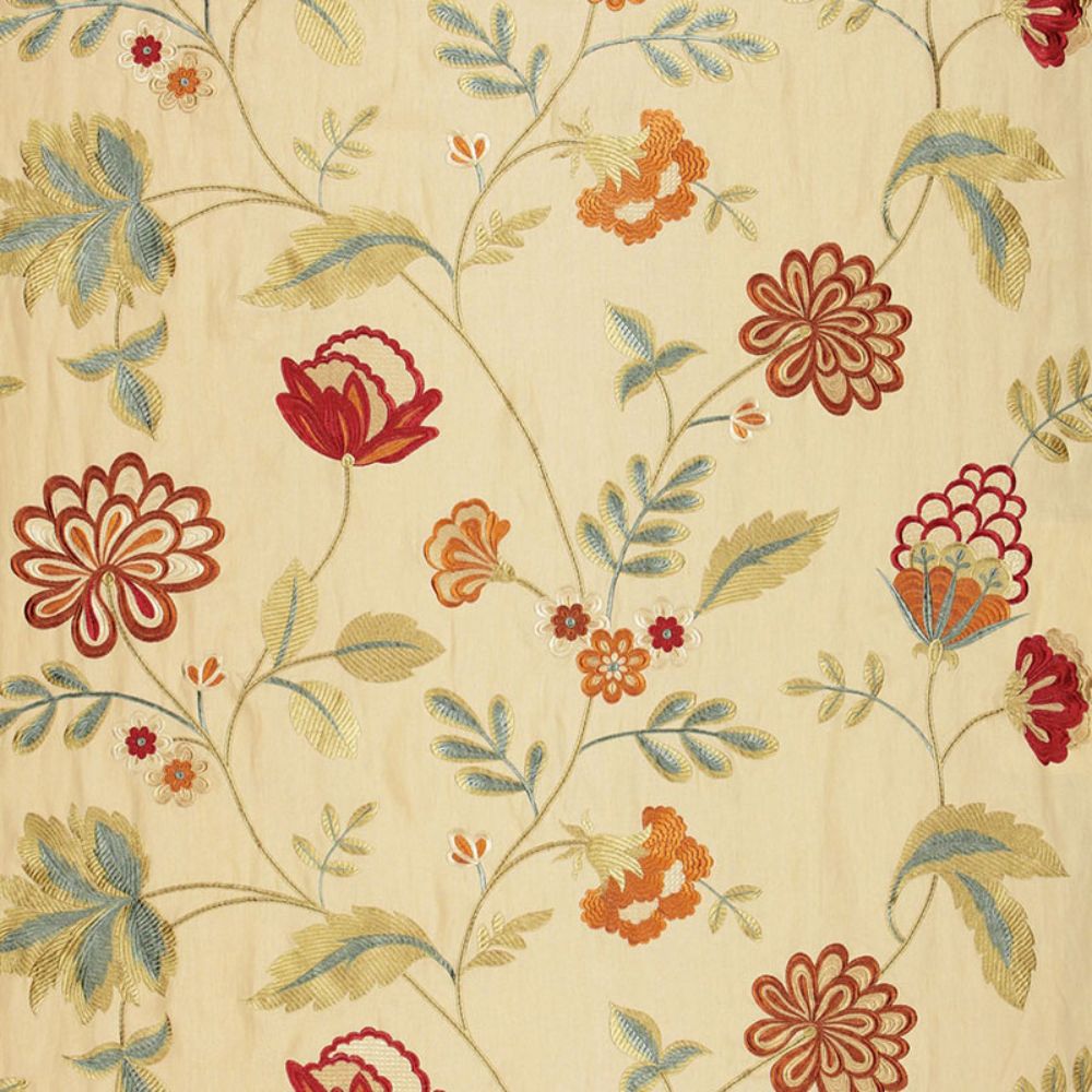 Schumacher 64842 Palampore Embroidery Fabric in Biscuit