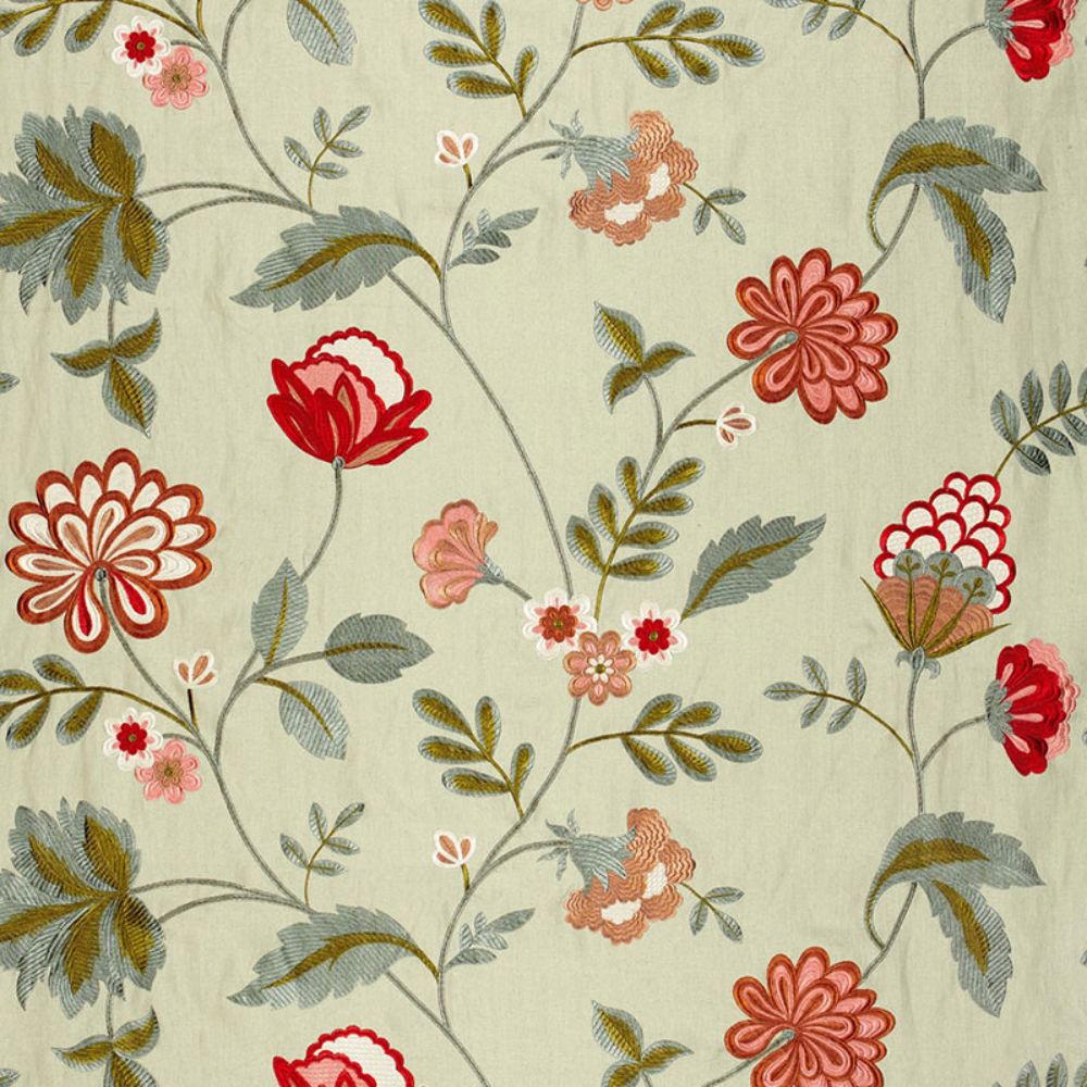 Schumacher 64843 Palampore Embroidery Fabric in Celadon