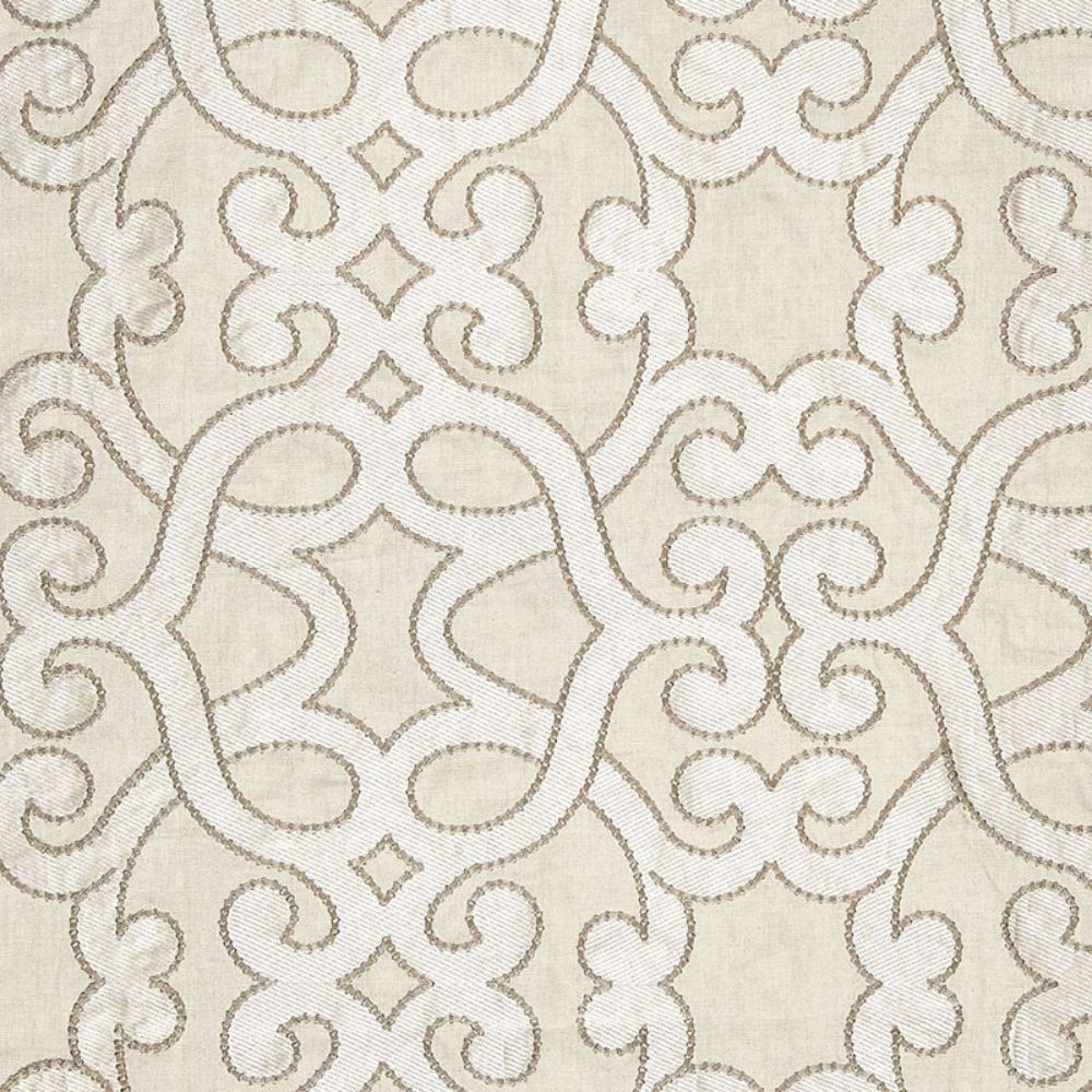 Schumacher 65182 Amboise Linen Embroidery Fabric in Oyster