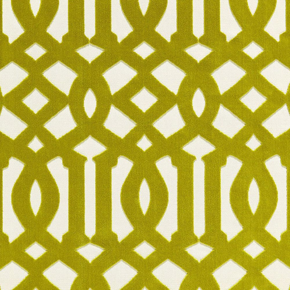 Schumacher 65591 Imperial Trellis Velvet Fabric in Chartreuse
