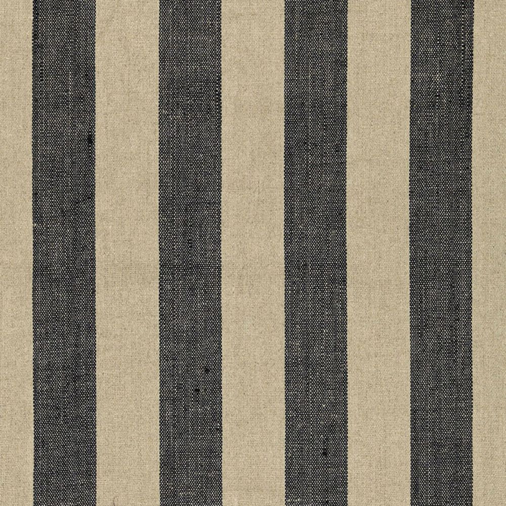 Schumacher 66075 Augustin Linen Stripe Fabrics in Ebony / Linen