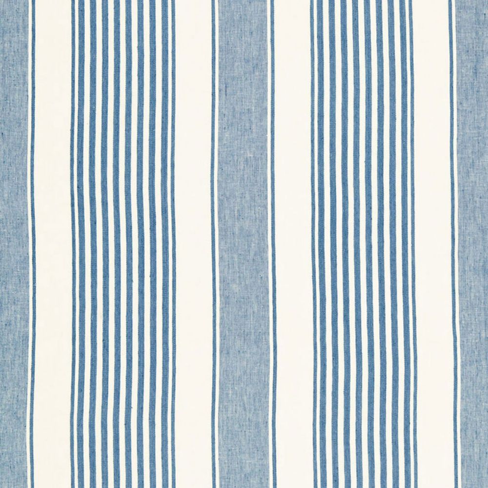 Schumacher 66090 Summerville Linen Stripe Fabrics in Ocean