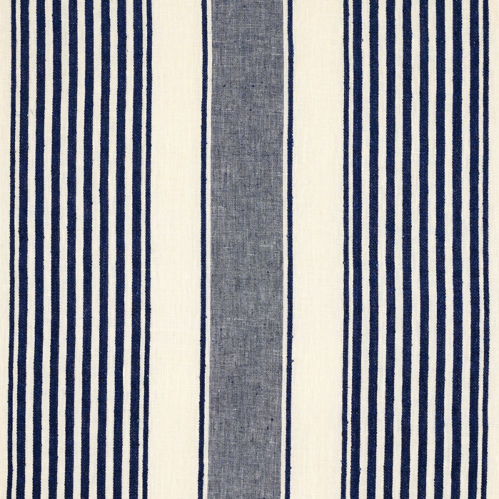Schumacher 66095 Summerville Linen Stripe Fabrics in Navy