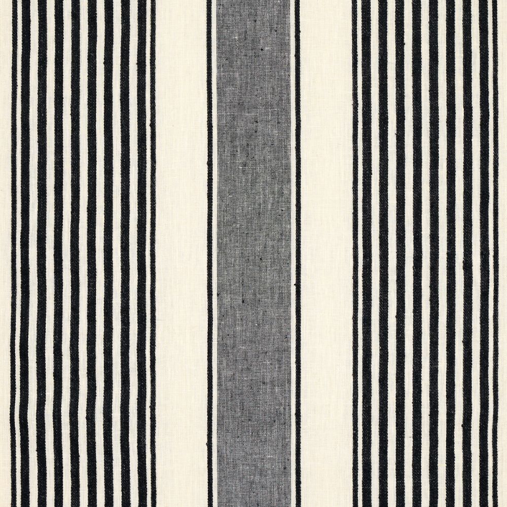 Schumacher 66096 Summerville Linen Stripe Fabrics in Black