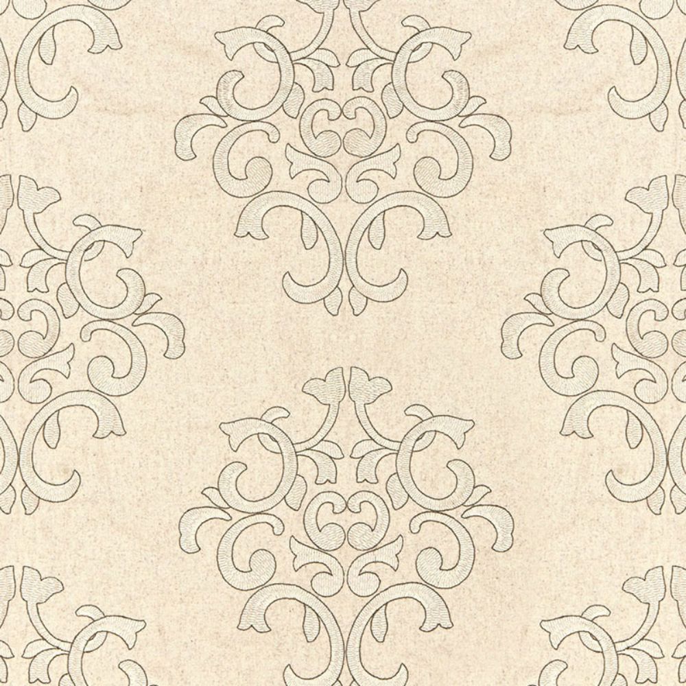 Schumacher 66832 Byron Embroidered Wool Fabric in Oat