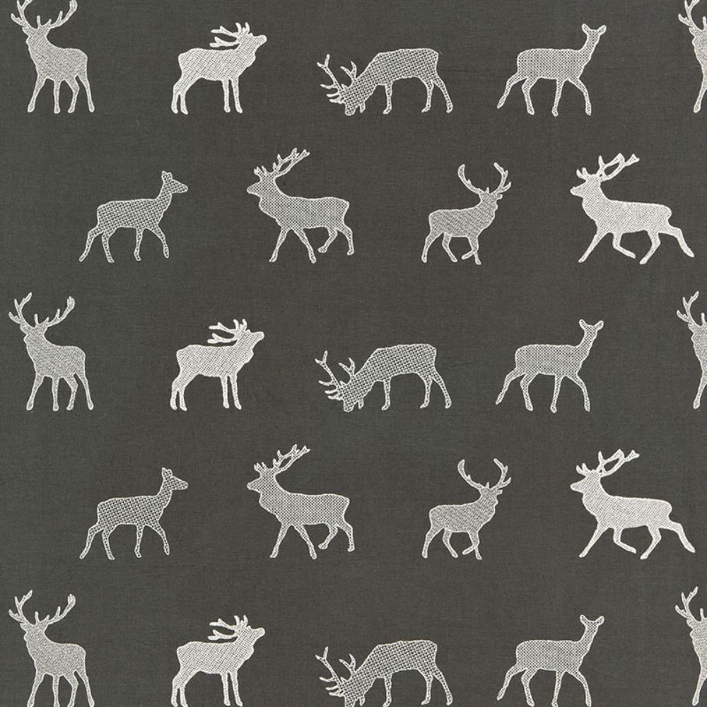 Schumacher 67160 Caribou Embroidery Fabric in Charcoal