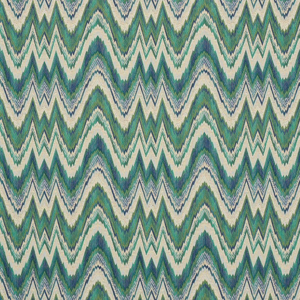Schumacher 68942 Valkyrie Flame Stitch Fabric in Emerald & Peacock