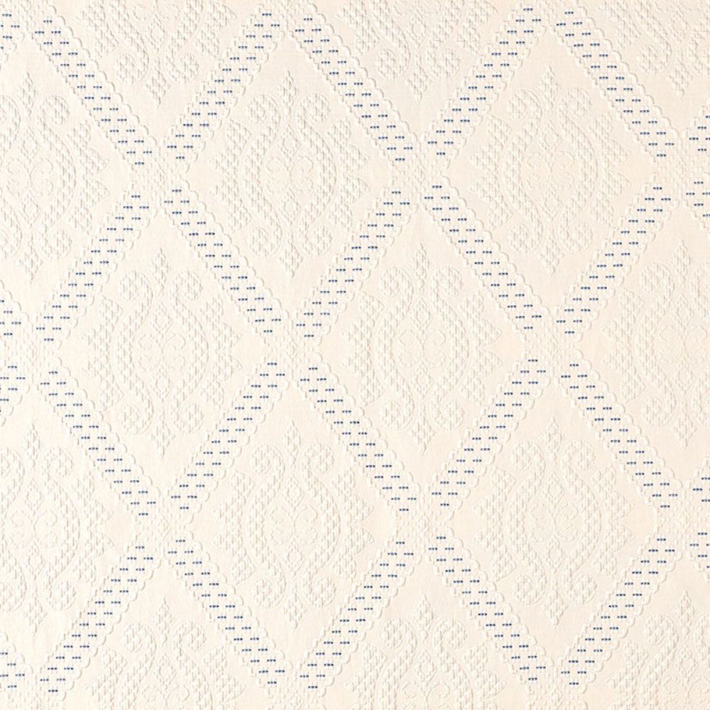 Schumacher 69131 Eugenie Fabric in Ivory / Bleu