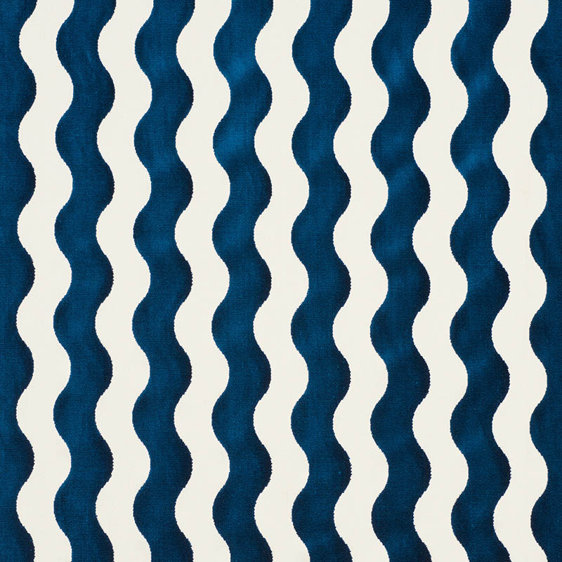 Schumacher 69423 Cut-Patterned-Velvets Collection The Wave Fabric  in Navy