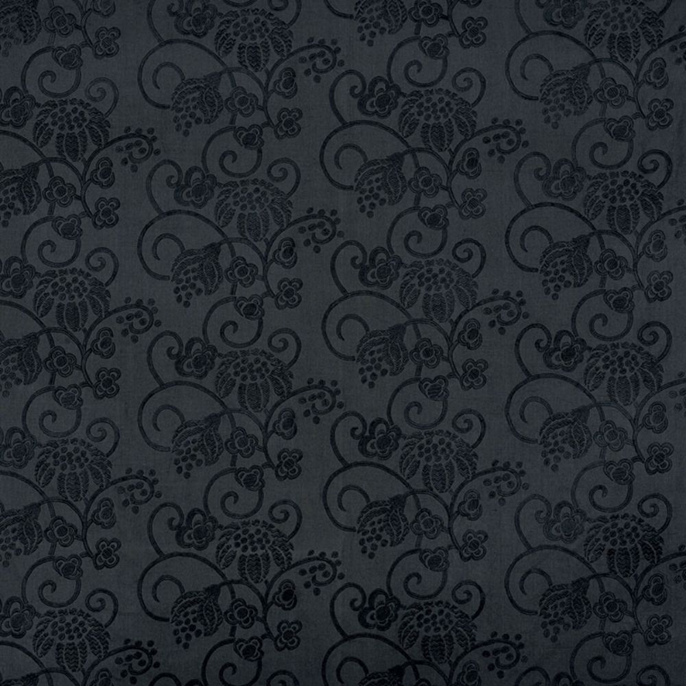 Schumacher 70181 Calliope Embroidery Fabric in Black