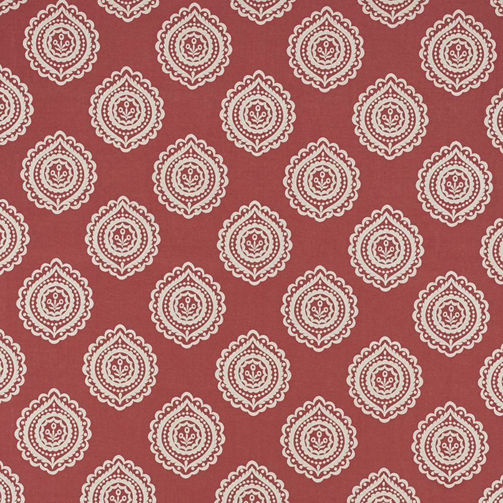 Schumacher 70204 Olana Linen Embroidery Fabric in Tuscan Red