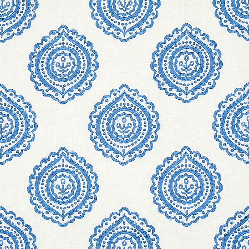 Schumacher 70206 Olana Linen Embroidery Fabric in Blue