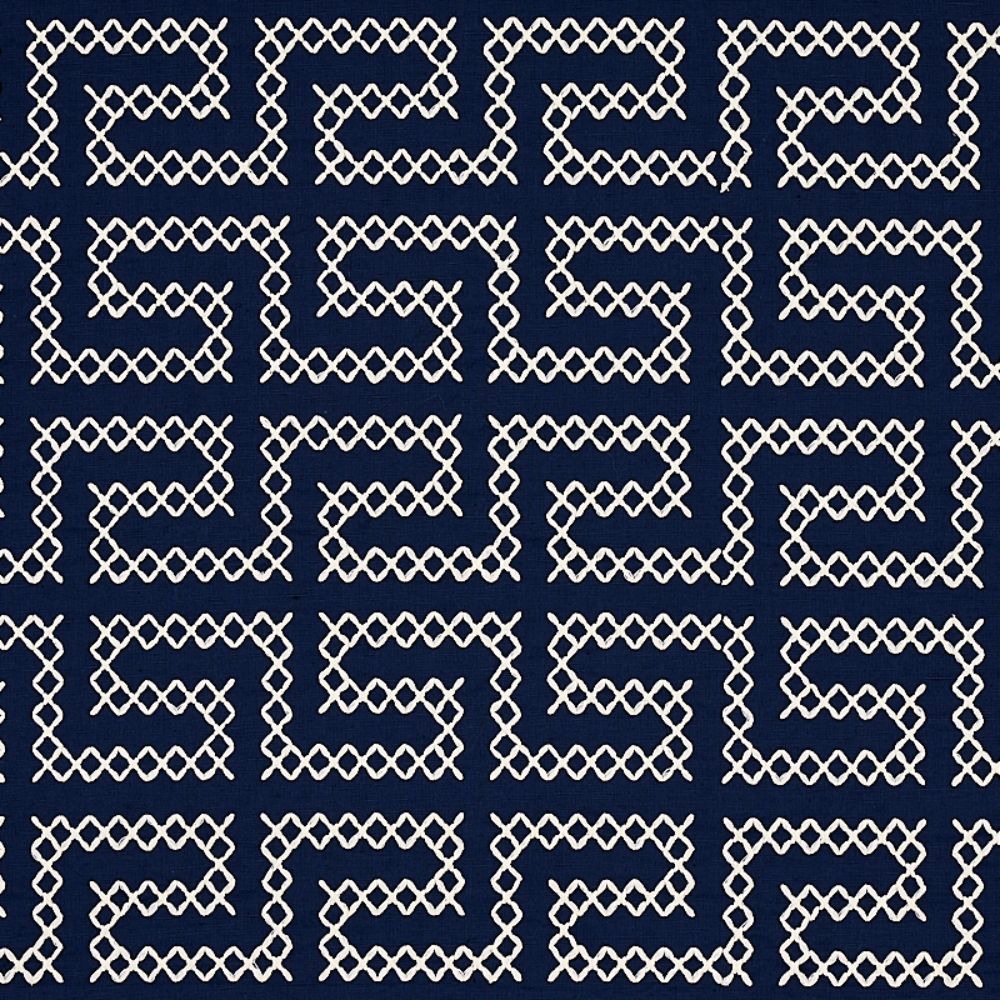 Schumacher 70233 A Maze Embroidery Fabric in Navy