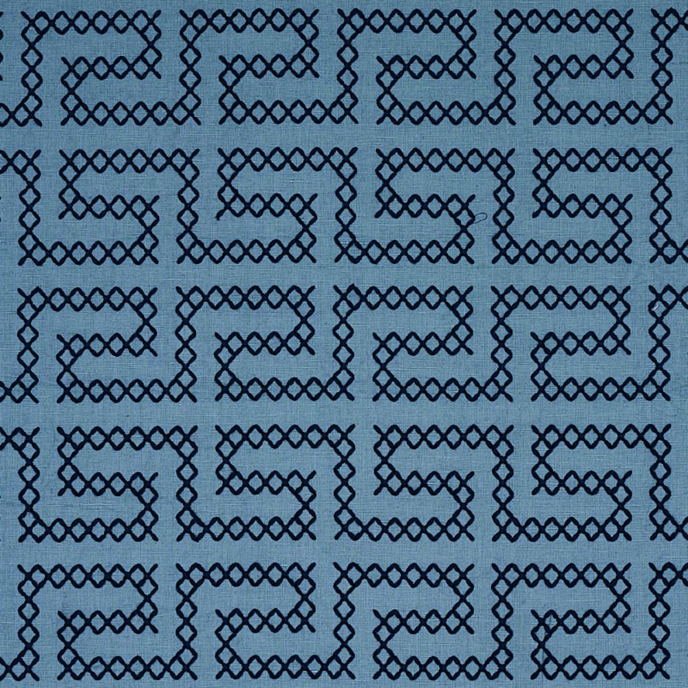 Schumacher 70235 A Maze Embroidery Fabric in Cadet