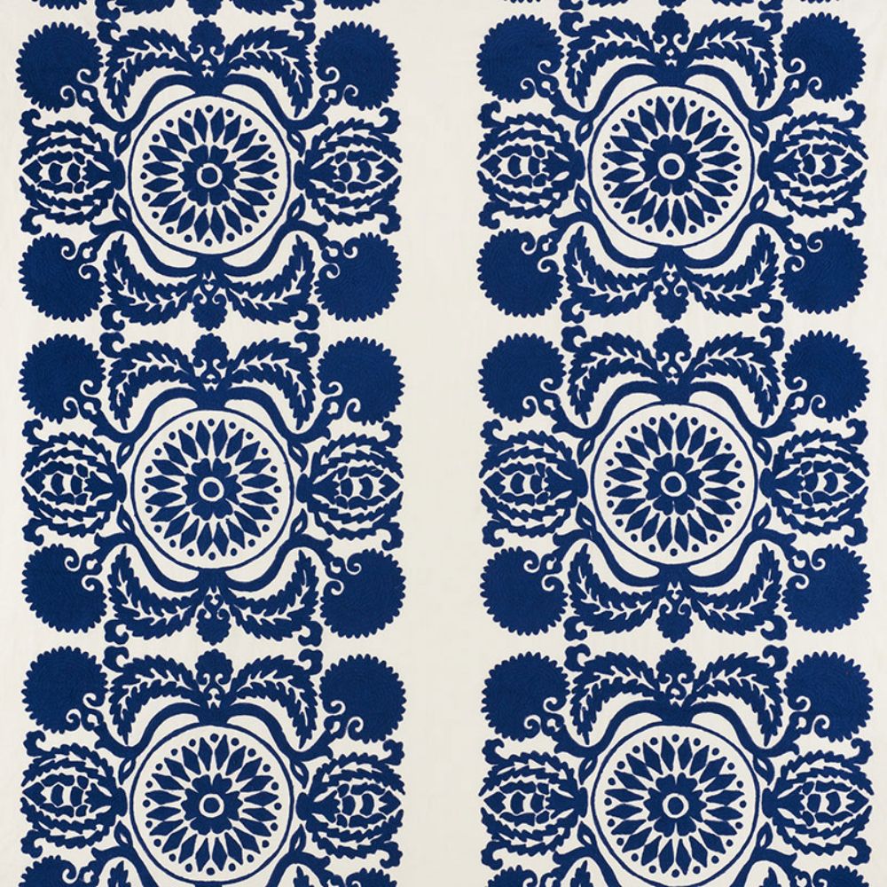 Schumacher 70260 Castanet Embroidery Fabric in Cobalt