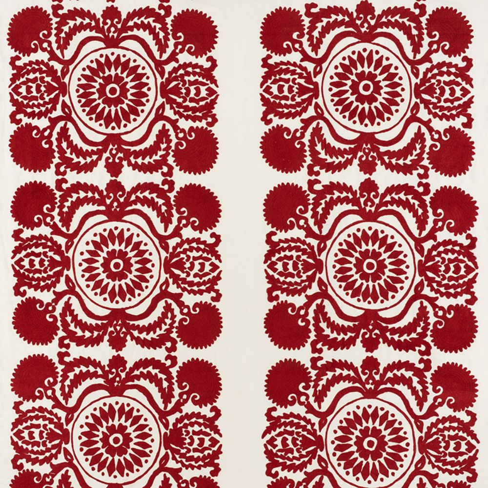 Schumacher 70261 Castanet Embroidery Fabric in Red