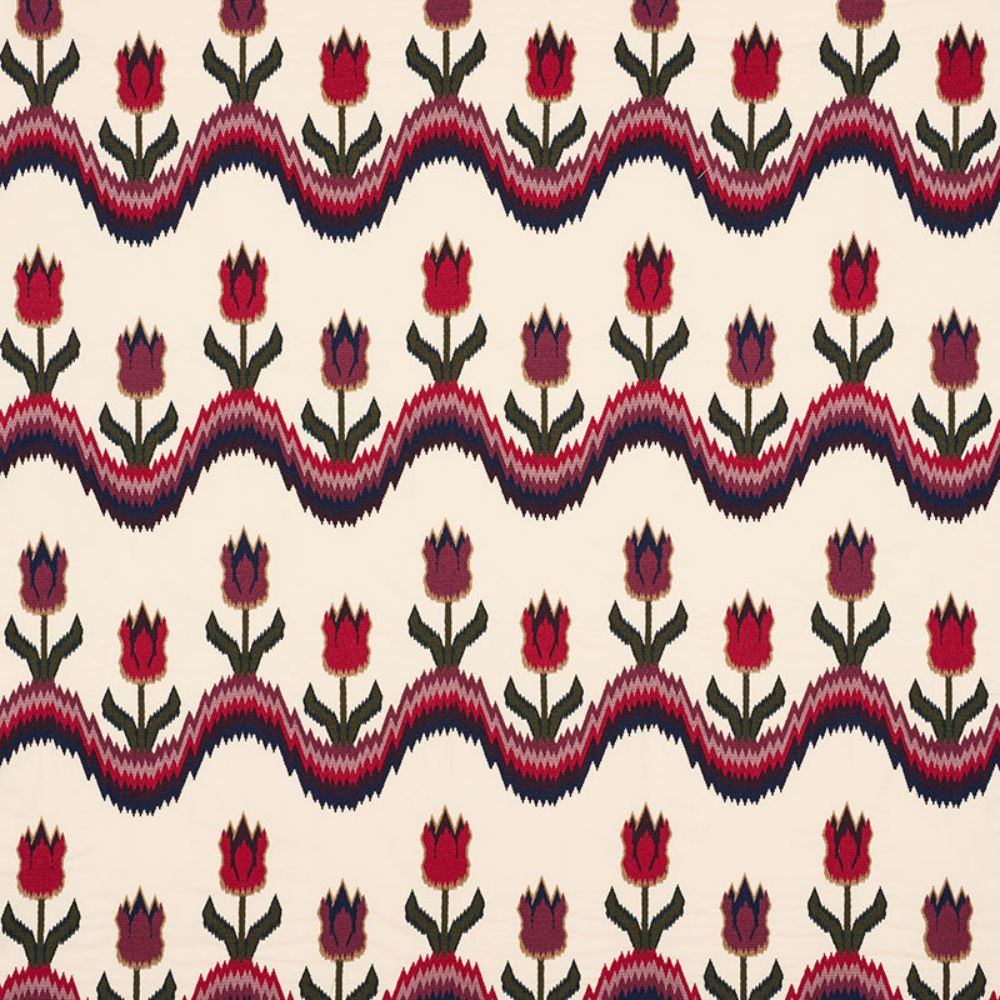 Schumacher 70270 Tulip Flamestitch Embroidery Fabric in Jewel
