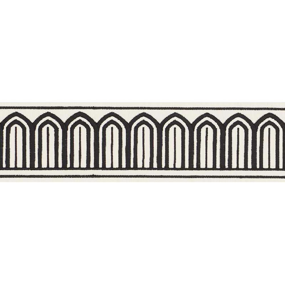 Schumacher 70760 Arches Embroidered Tape Medium Trim in Black On White