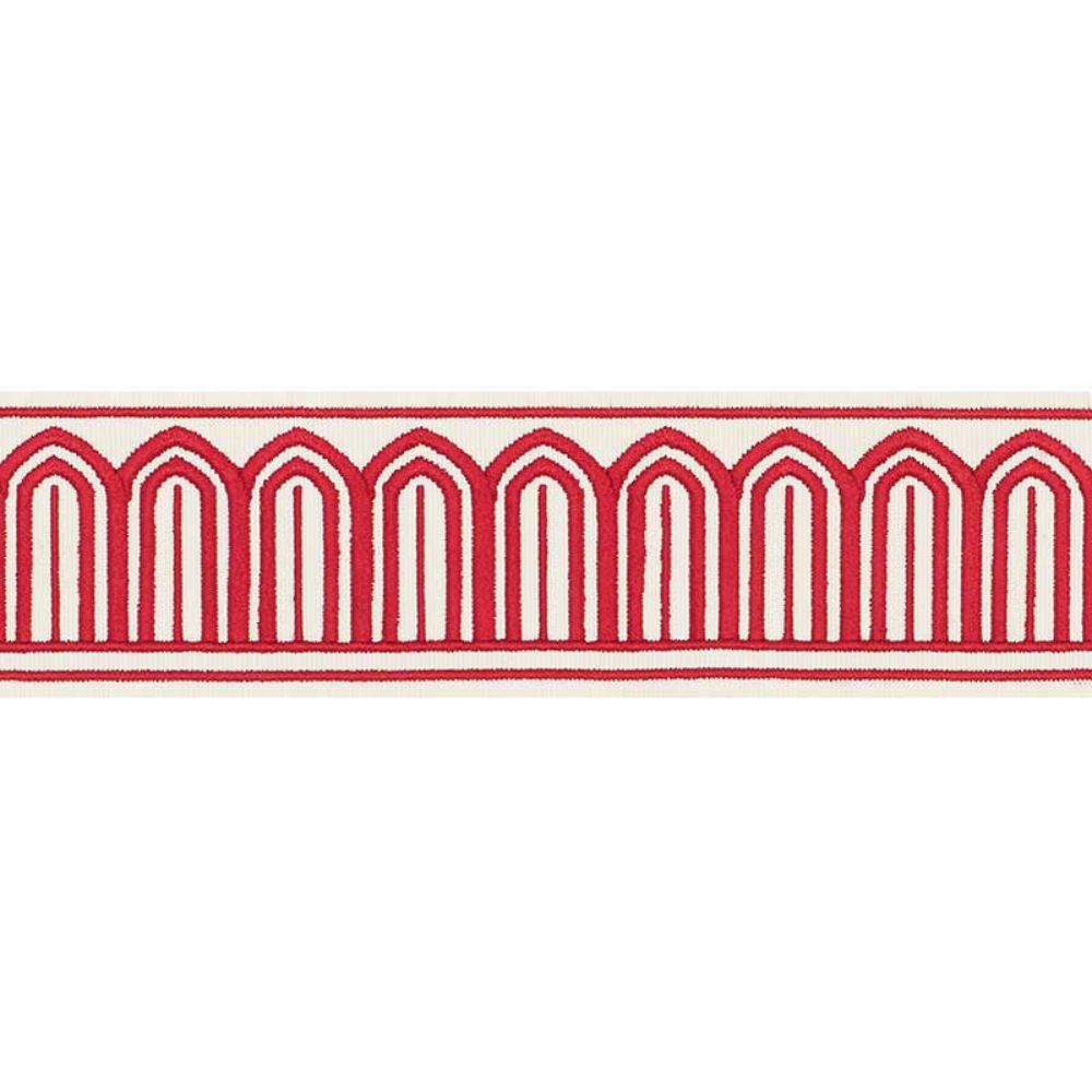 Schumacher 70761 Arches Embroidered Tape Medium Trim in Red