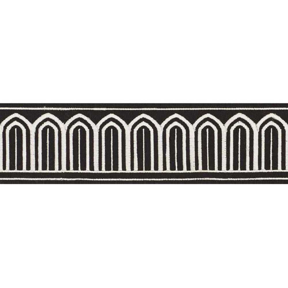 Schumacher 70766 Arches Embroidered Tape Medium Trim in White On Black