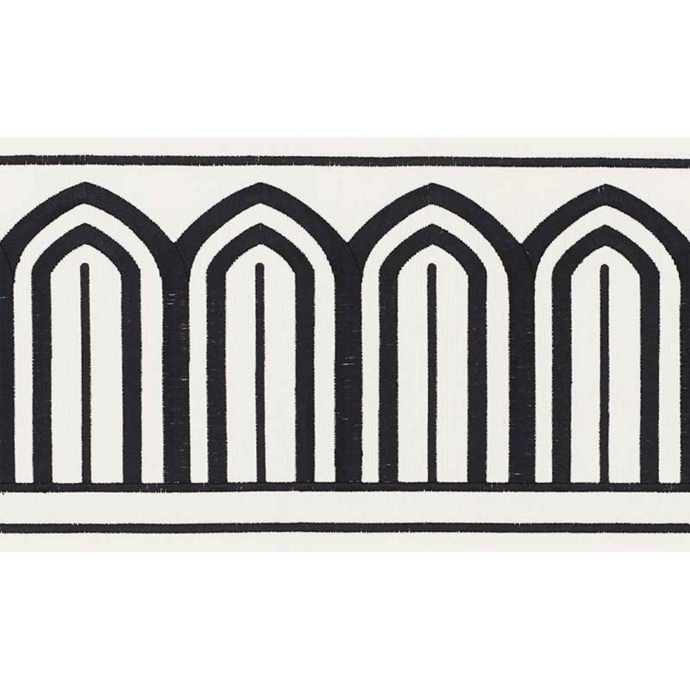 Schumacher 70770 Arches Embroidered Tape Wide Trim in Black On White