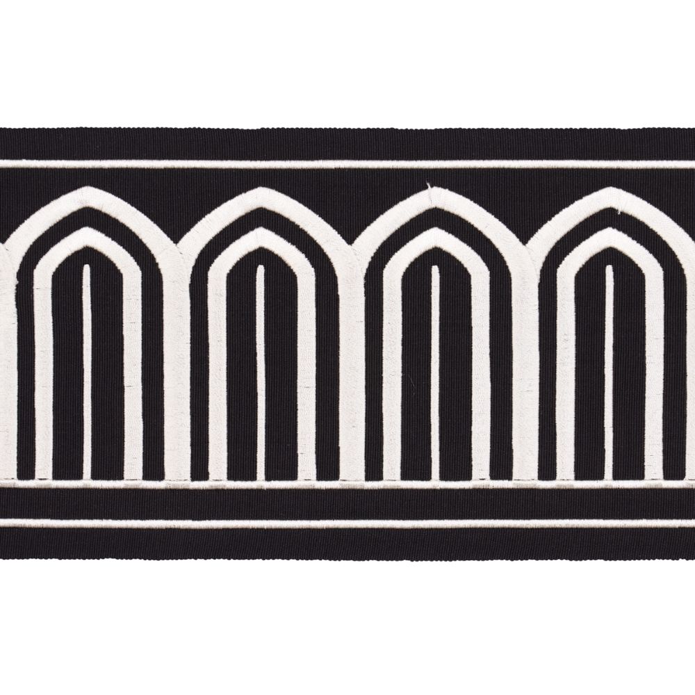 Schumacher 70777 Arches Embroidered Tape Wide Trims in White On Black