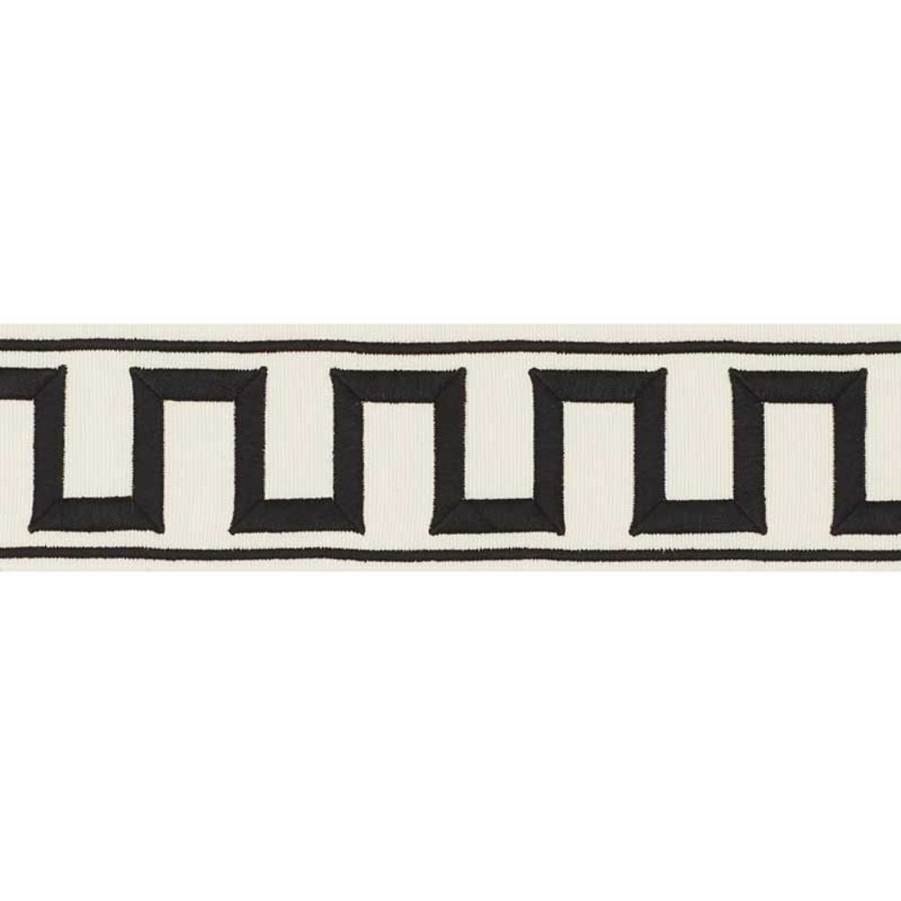 Schumacher 70790 Greek Key Embroidered Tape Trim in Black On Ivory