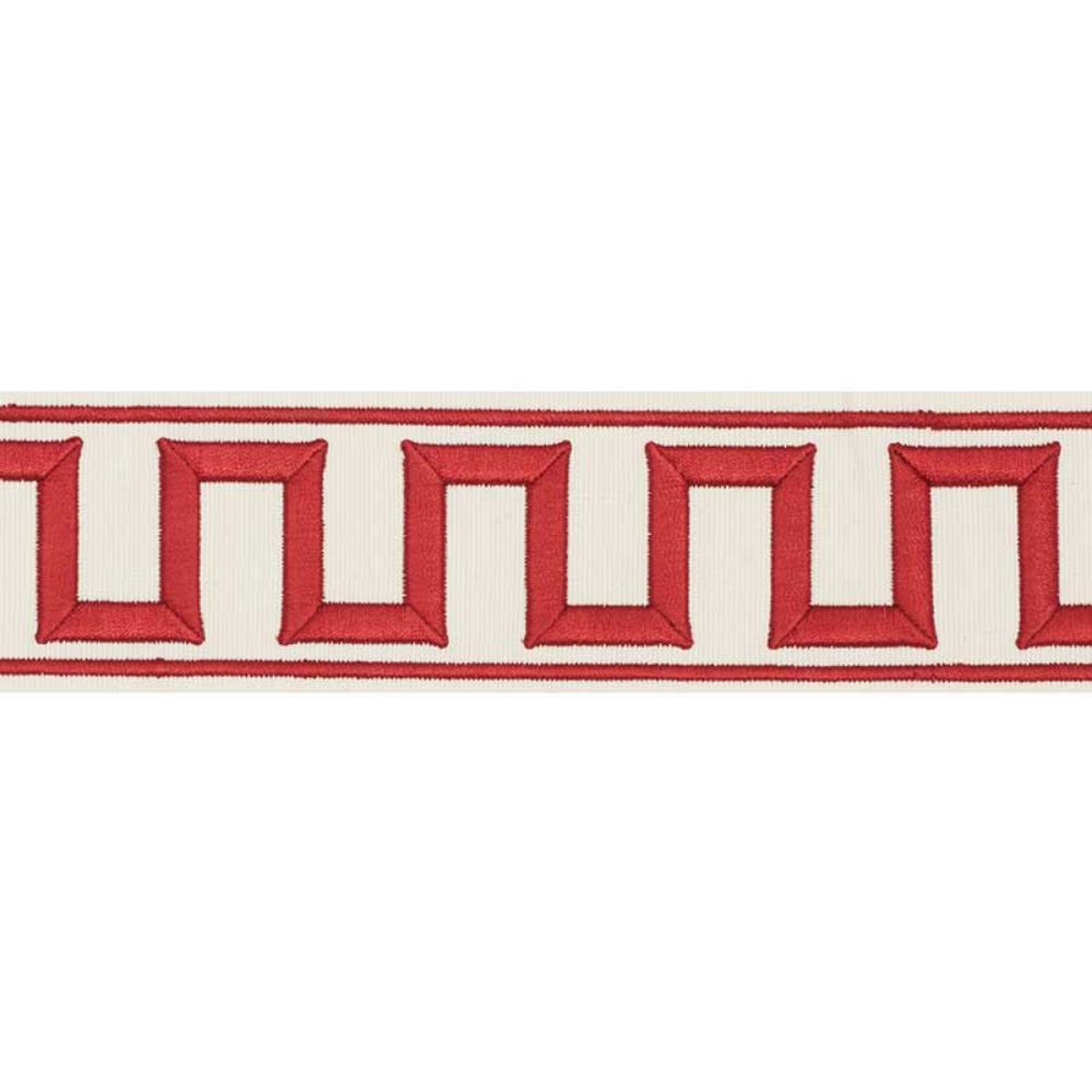 Schumacher 70794 Greek Key Embroidered Tape Trim in Red