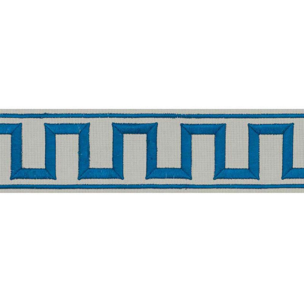 Schumacher 70799 Greek Key Embroidered Tape Trim in Peacock & Mineral