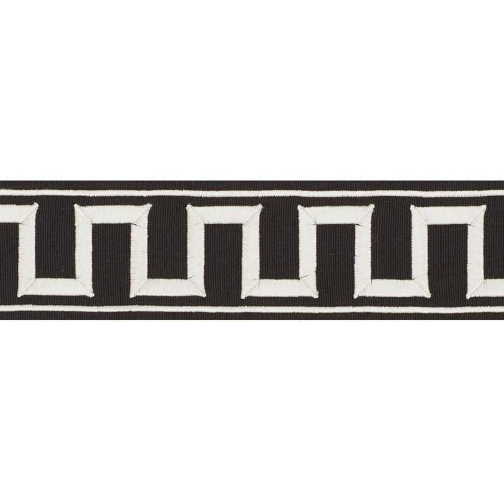Schumacher 70802 Greek Key Embroidered Tape Trim in White On Black
