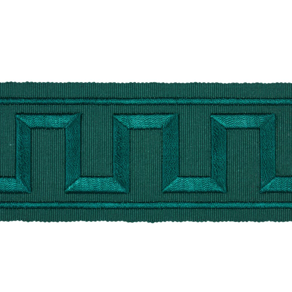 Schumacher 70804 Greek Key Embroidered Tape Trims in Emerald