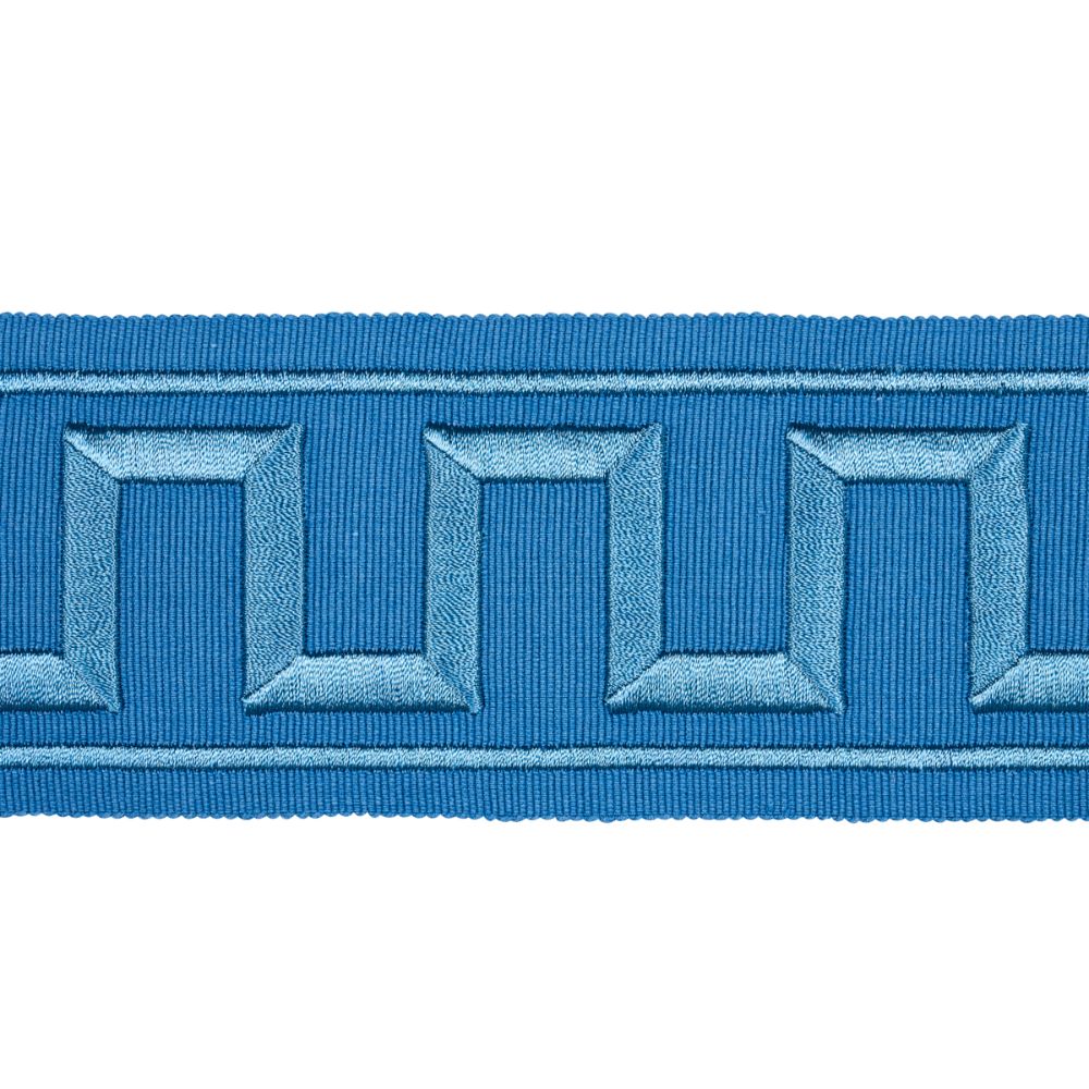 Schumacher 70806 Greek Key Embroidered Tape Trims in Teal