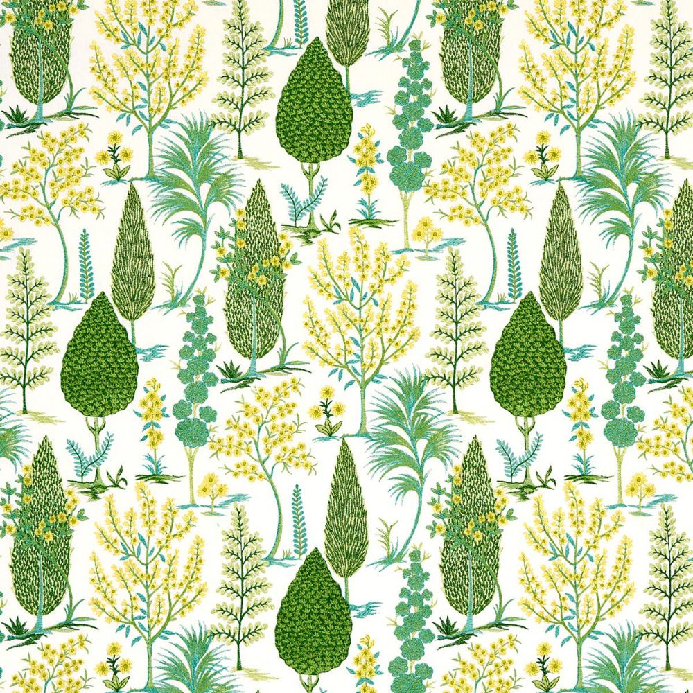Schumacher 71472 Uncommon Threads Pandora Embroidery Fabric in Green