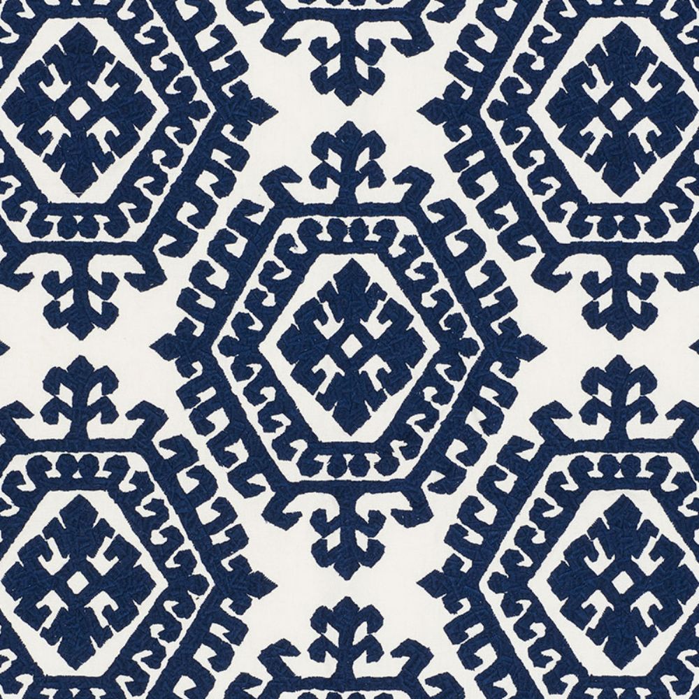 Schumacher 71941 Omar Embroidery Fabrics in Navy